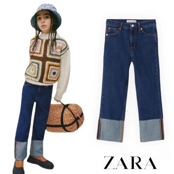 ZARA Kids | Blue | CONTRASTING STRAIGHT LEG JEANS - Picture 1 of 6